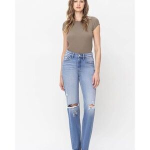 Vervet 90s Dad Jean | Size 24‎ | Super High Rise | Distressed Denim Straight Leg